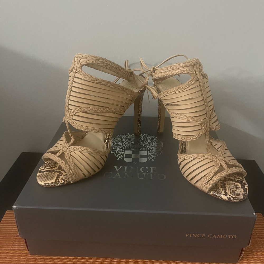 Leather & Snake print heeled sandals